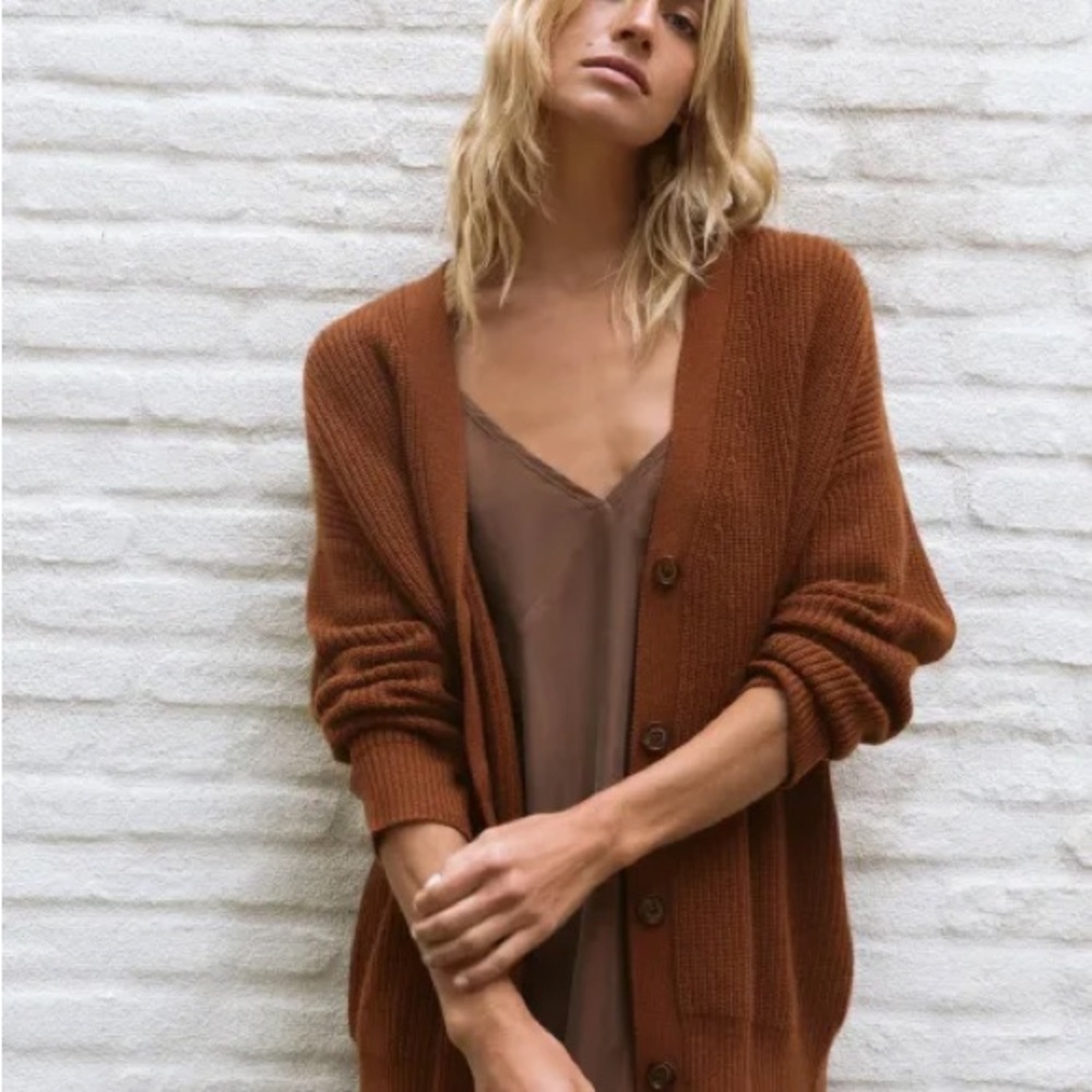 JENNI KAYNE 100% cashmere cocoon cardigan warm chestnut XS